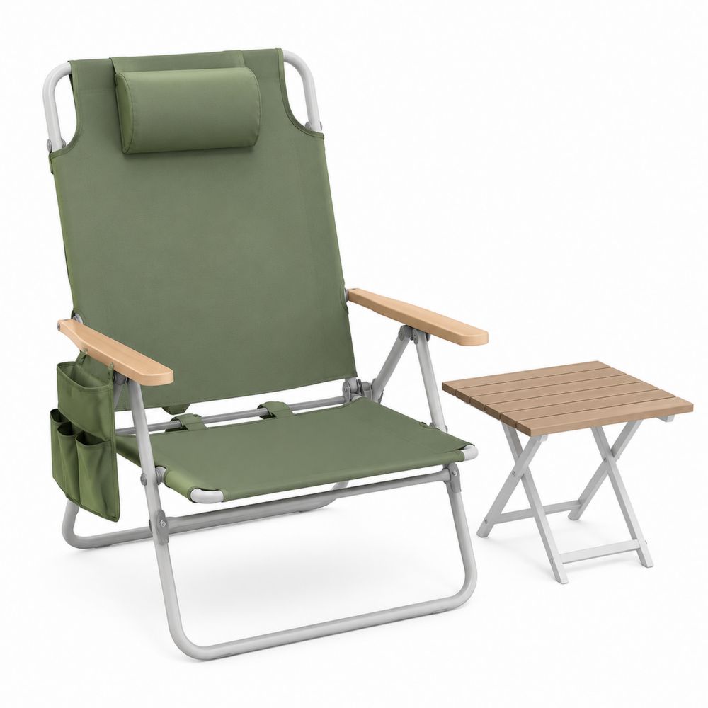 Sedia pieghevole con tavolino in alluminio e poliestere Verde
