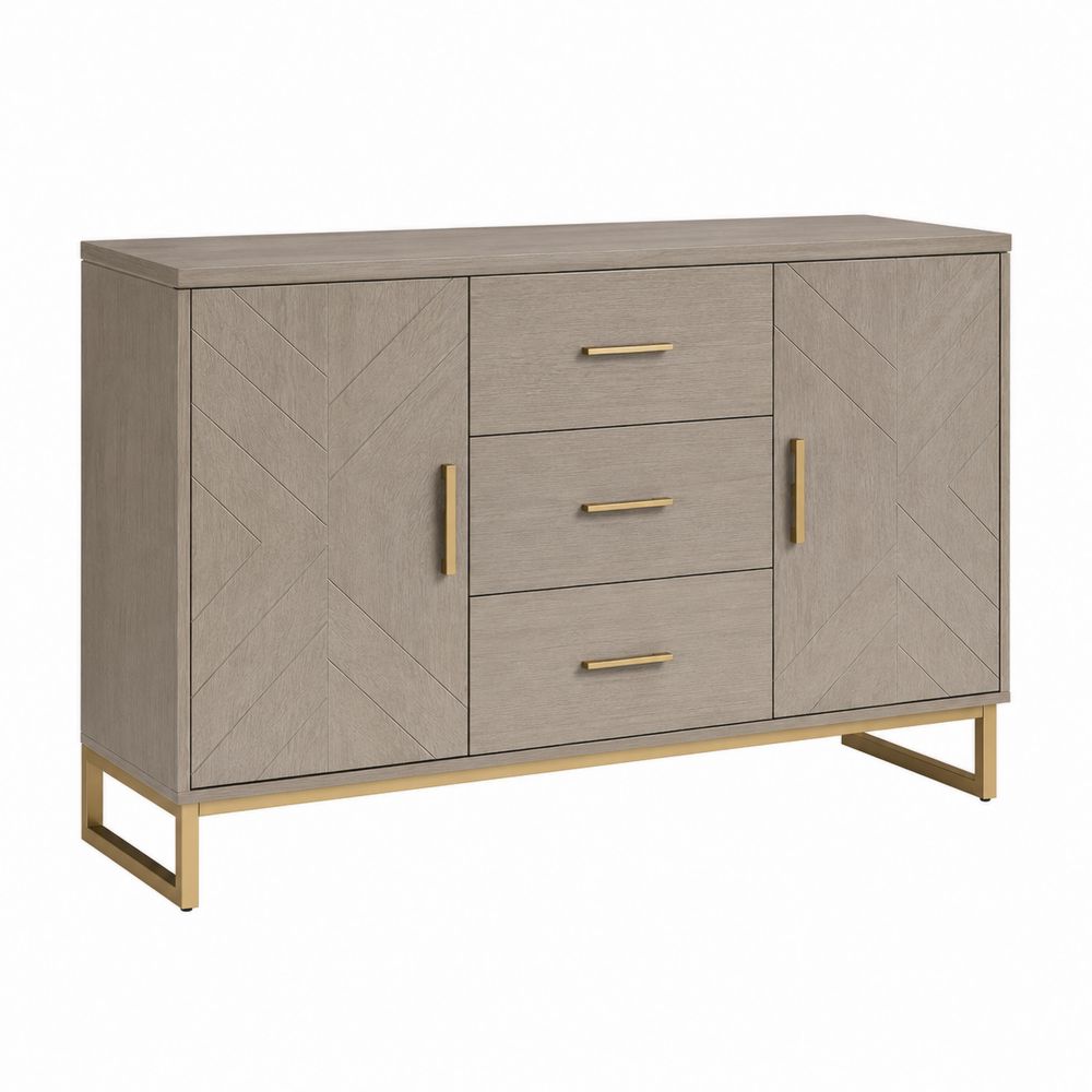 Credenza Rettangolare in Legno MDF con 3 Cassetti e 2 Ante Grigio