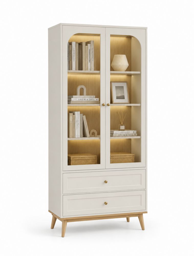 Libreria in MDF e Vetro Temperato con Cassetti 180x80x40 cm
