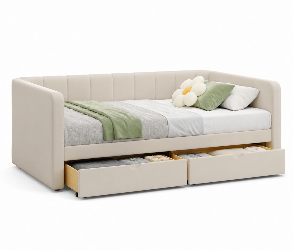 Divano Letto in Pelle Sintetica con Cassetti Bianco
