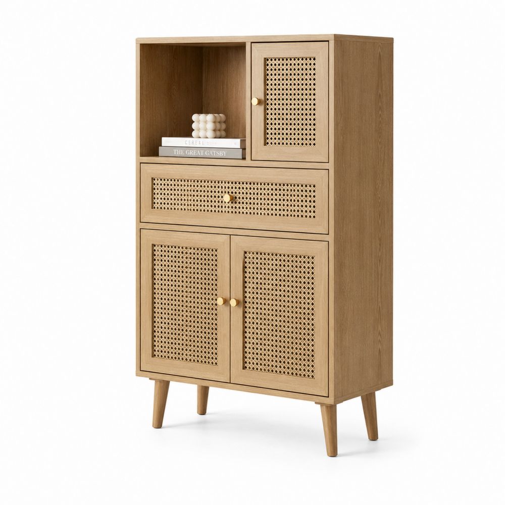 Credenza in Legno di Rovere con Ante in Rattan