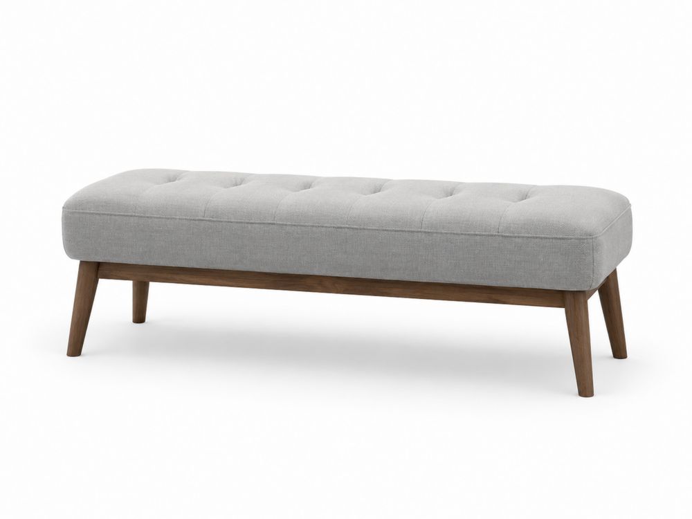 Panca in tessuto grigio con gambe in legno