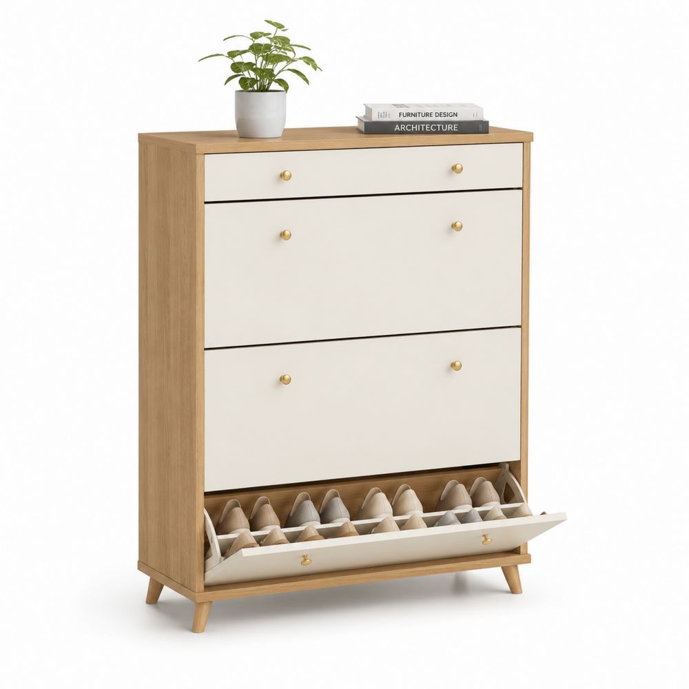 Scarpiera a 3 Ante in Legno e MDF con Maniglie in Ottone