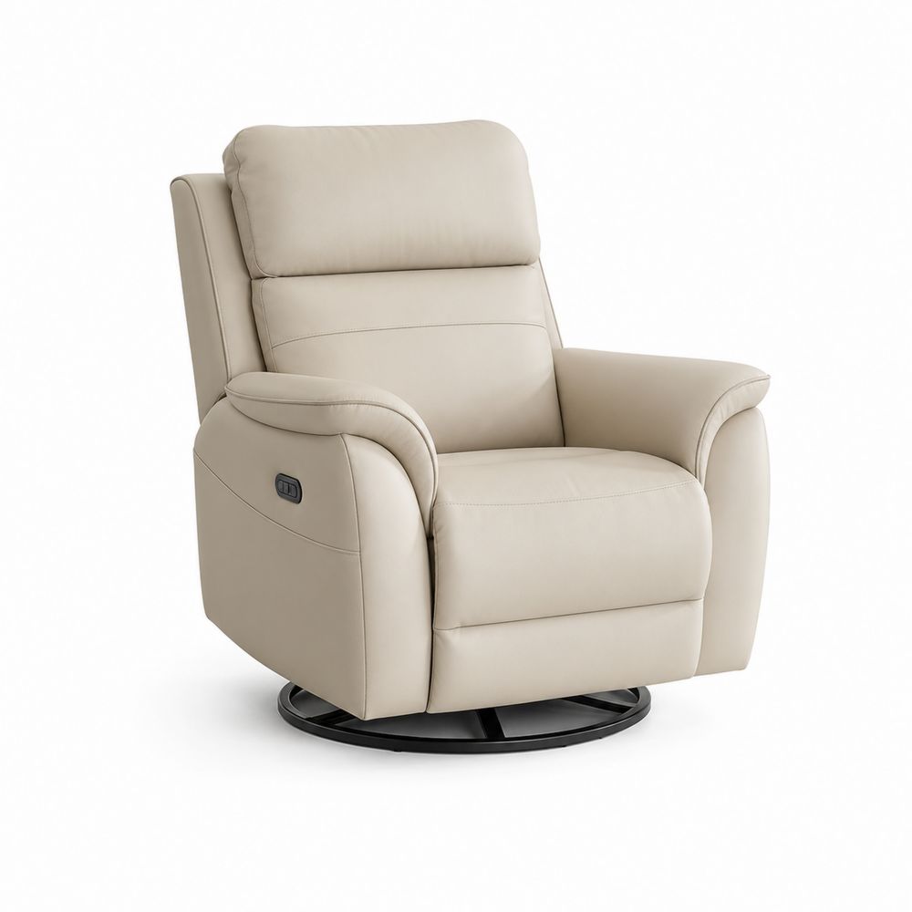 Poltrona reclinabile in pelle sintetica beige con base girevole