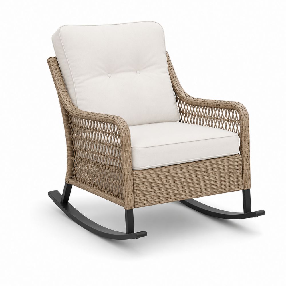 Sedia a dondolo in Rattan con cuscini in poliestere