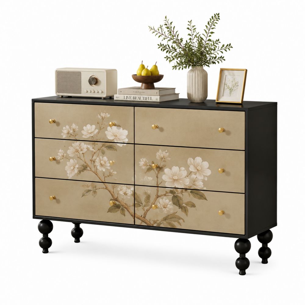 Credenza con 6 cassetti in MDF e laminato floreale