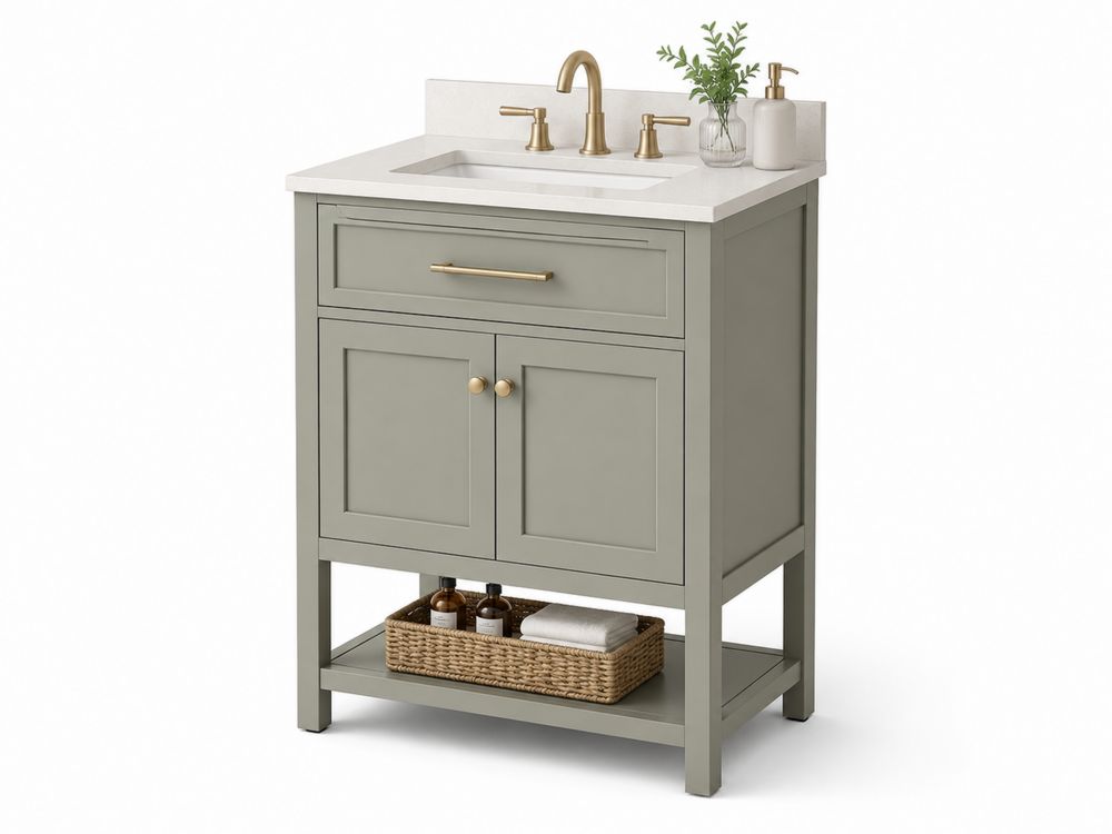 Mobile lavabo singolo legno verniciato grigio con piano in marmo
