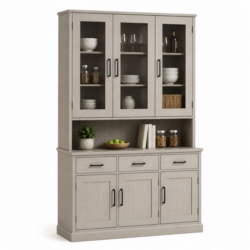Credenza in Legno con Ante in Vetro Temperato Grigio