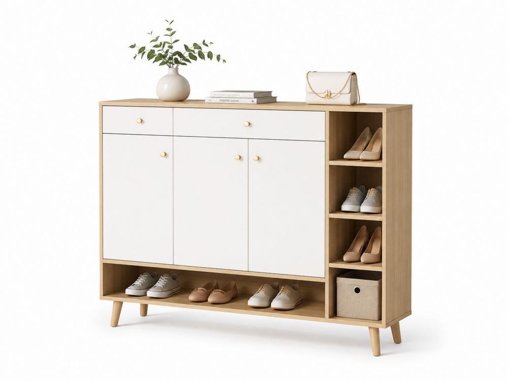 Scarpiera in Legno e MDF Bianco con Ripiani 140x120x30 cm