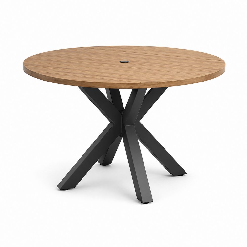 Tavolo rotondo in teak e metallo nero Ø150 cm