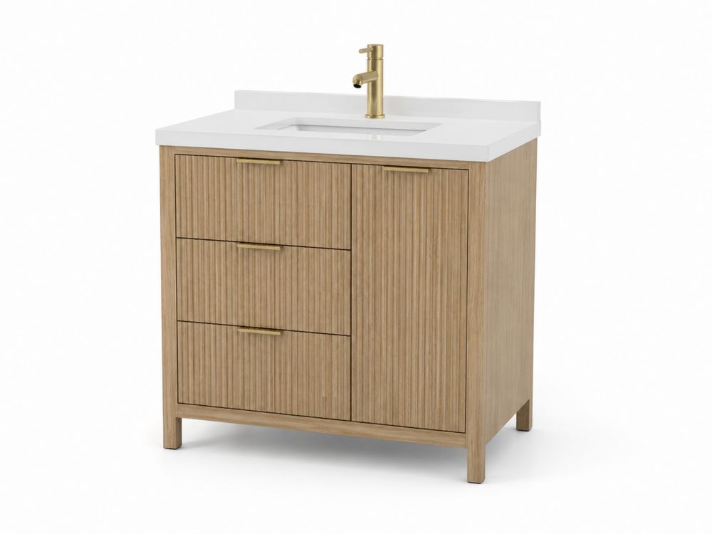 Mobile Lavabo Rettangolare in Legno con Lavandino in Ceramica Bianca