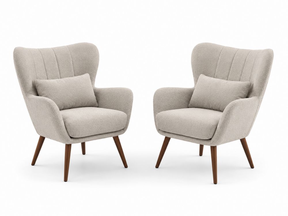 Set di 2 Poltrone in Tessuto Beige con Gambe in Legno