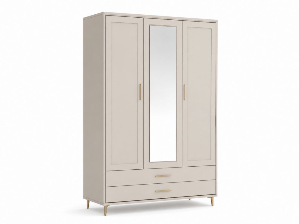 Armadio a 3 ante con specchio e cassetti in legno MDF Beige