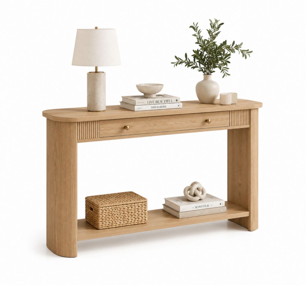 Consolle in Legno di Quercia con Cassetto e Ripiano