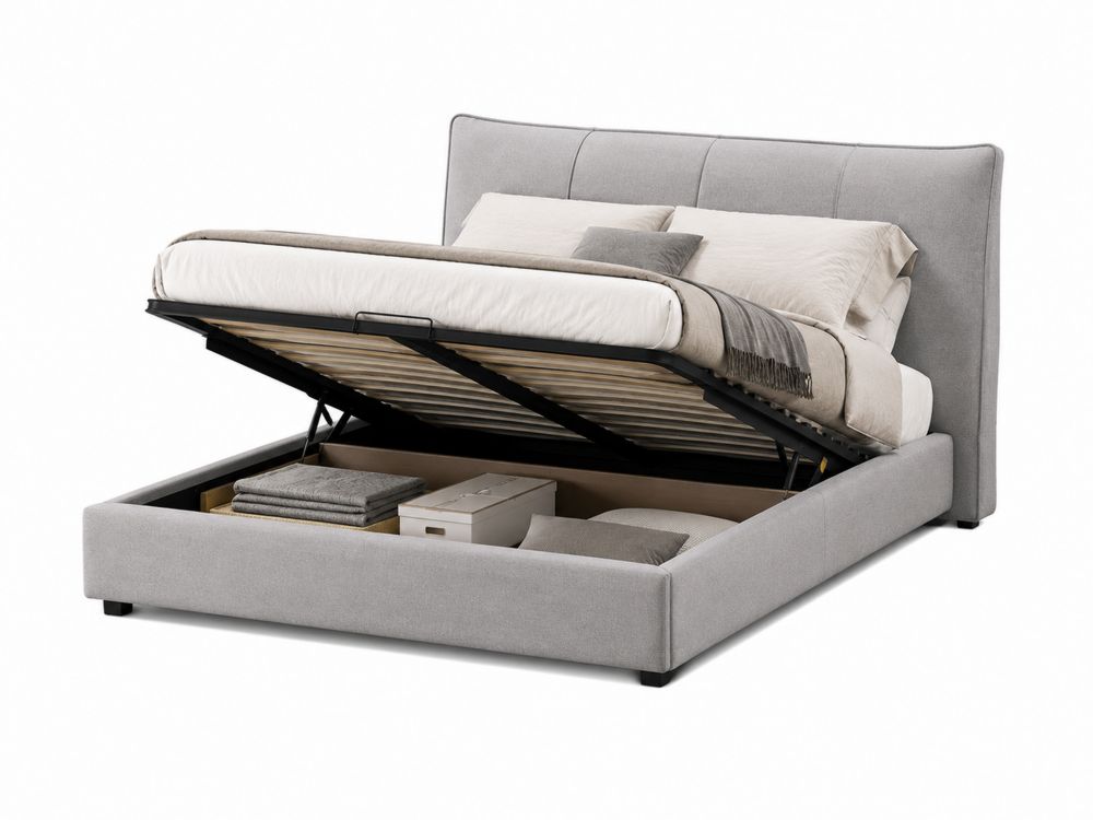 Letto contenitore in tessuto Grigio 200x160 cm