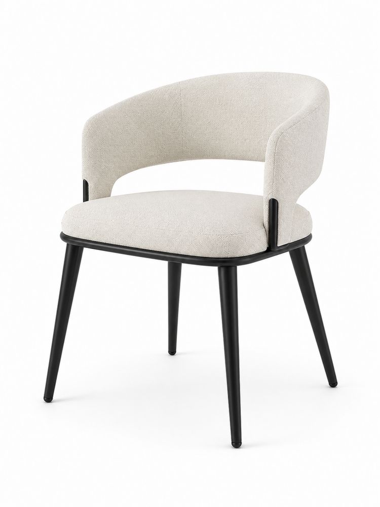 Sedia da Pranzo in Tessuto Beige con Struttura in Metallo Nero