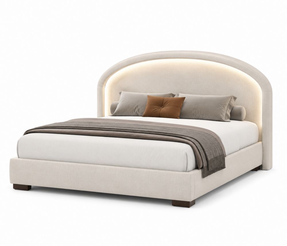 Letto matrimoniale in tessuto poliestere con testiera LED