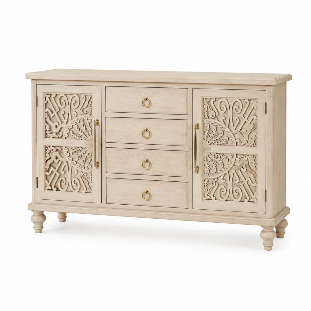 Credenza in legno scolpito beige 120x40x85 cm