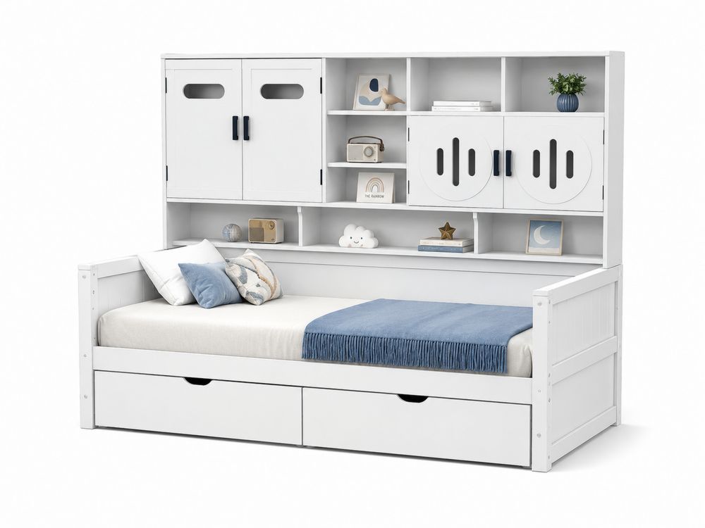 Letto con Scaffale in Legno e Truciolare Bianco