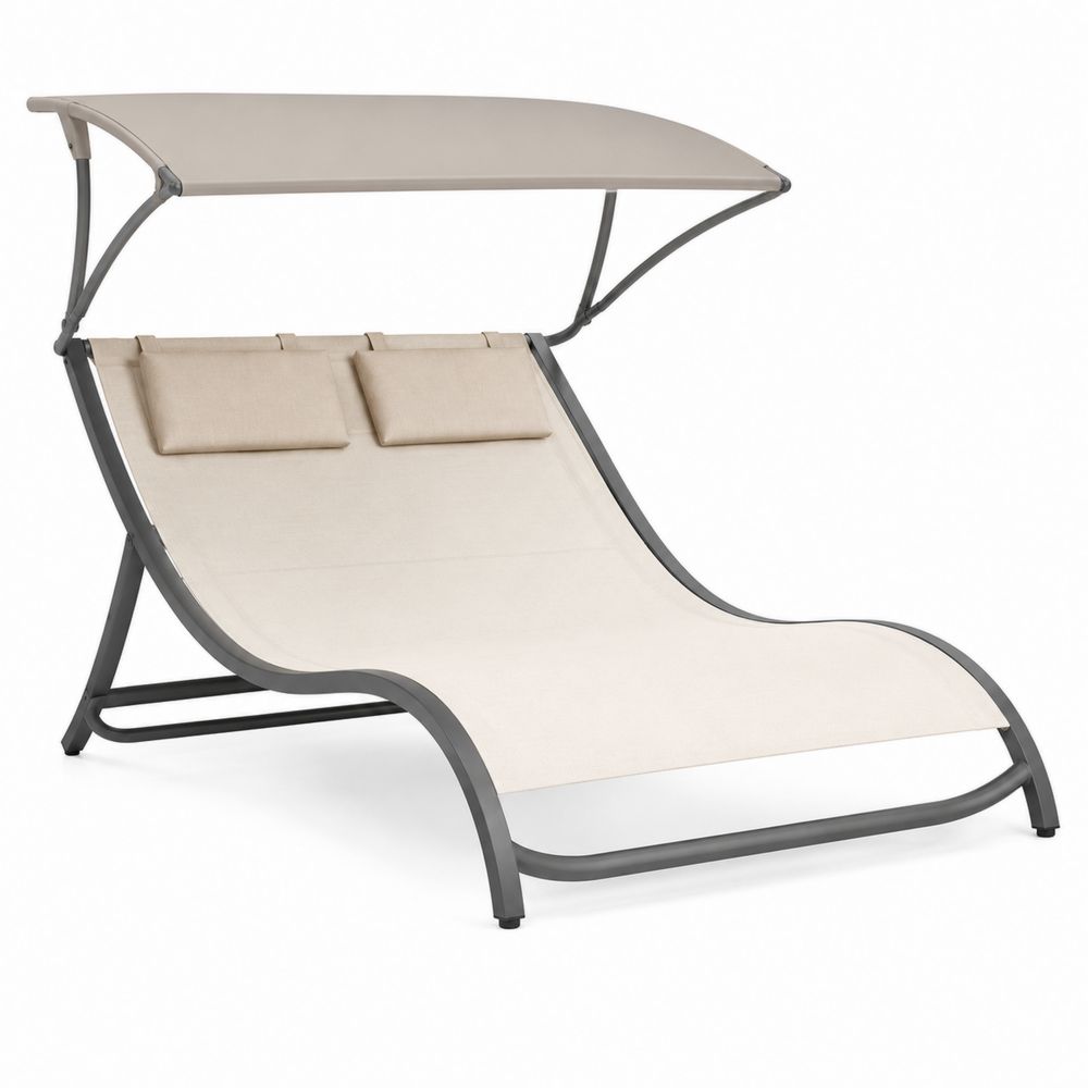 Lettino doppio in metallo con telo in poliestere beige