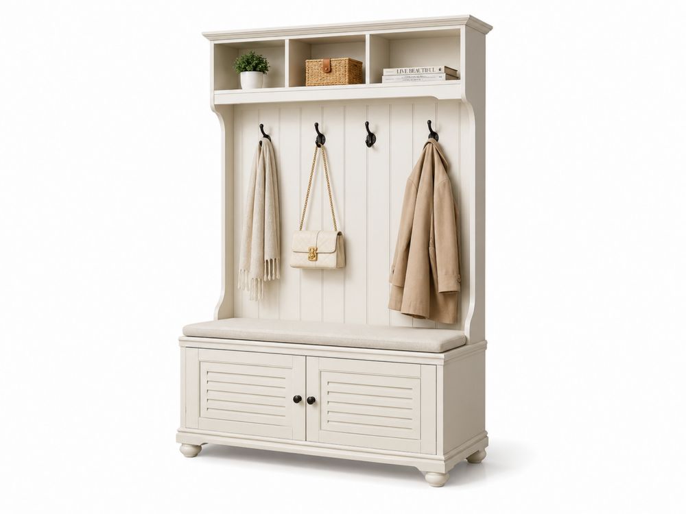 Panca ingresso con appendiabiti MDF Crema