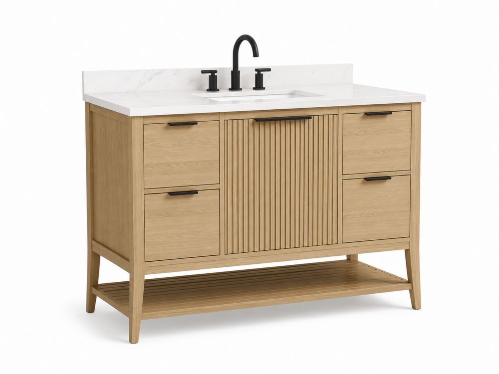 Mobile bagno lavabo singolo in legno con piano in marmo bianco 120 cm