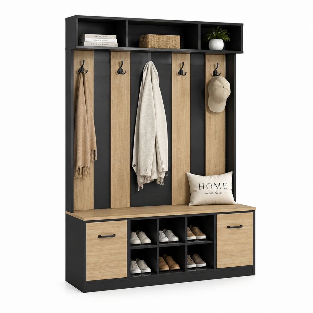 Appendiabiti Combinato in Melaminico Nero e Rovere con Scarpiera
