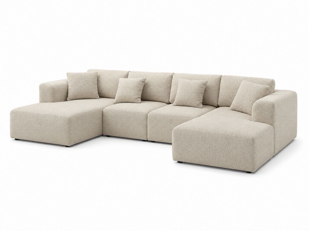 Divano modulare in tessuto beige con cuscini