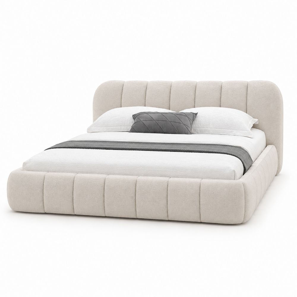 Letto matrimoniale in legno compensato e tessuto poliestere beige 200x180 cm