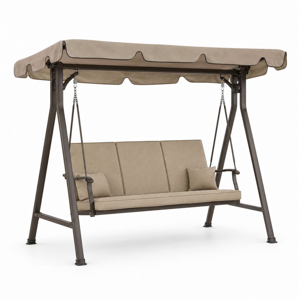 Altalena da giardino tre posti con struttura in acciaio e poliestere beige