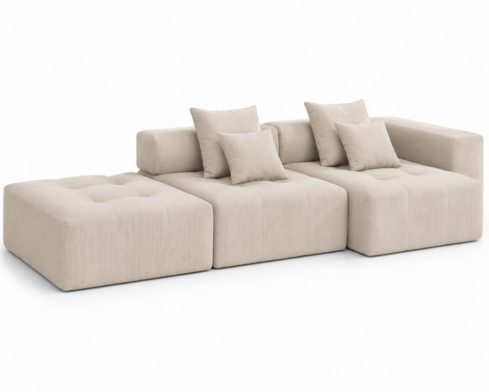 Divano modulare 3 posti in tessuto beige con cuscini