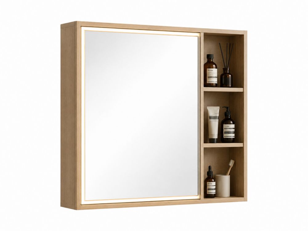 Specchiera Contenitore Rettangolare in Legno di Rovere con Ripiani
