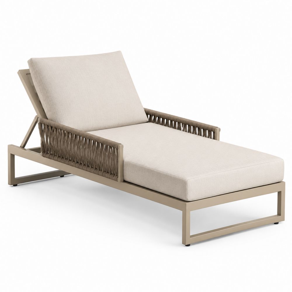 Lettino da Esterno in Alluminio con Cuscini in Tessuto Beige