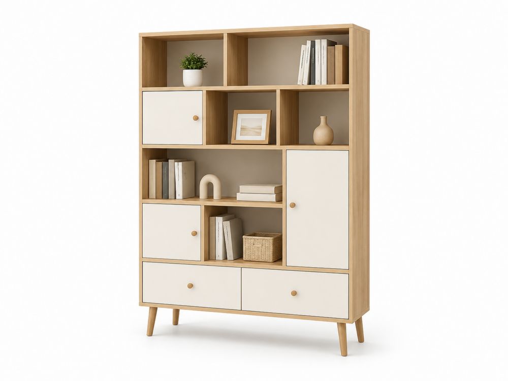Libreria in Legno e Melamina con Ante e Cassetti 180x120x30 cm