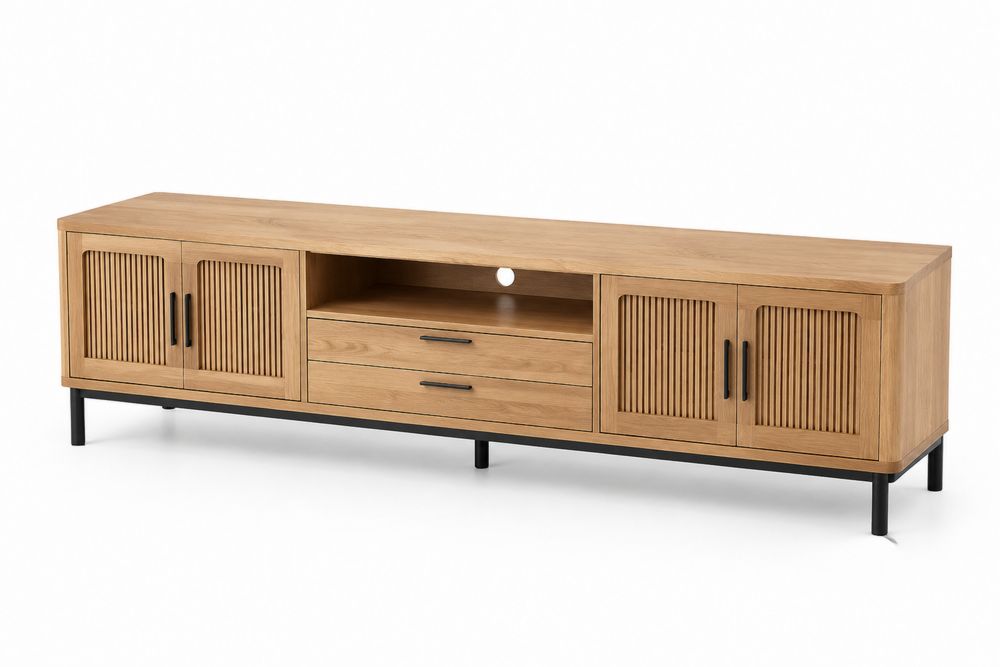 Mobile TV in Legno di Quercia con Gambe in Metallo 200x45x55 cm