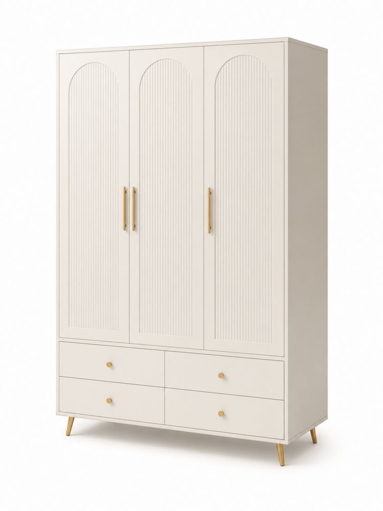 Armadio guardaroba 3 ante con cassetti in MDF Bianco 180x60x200 cm