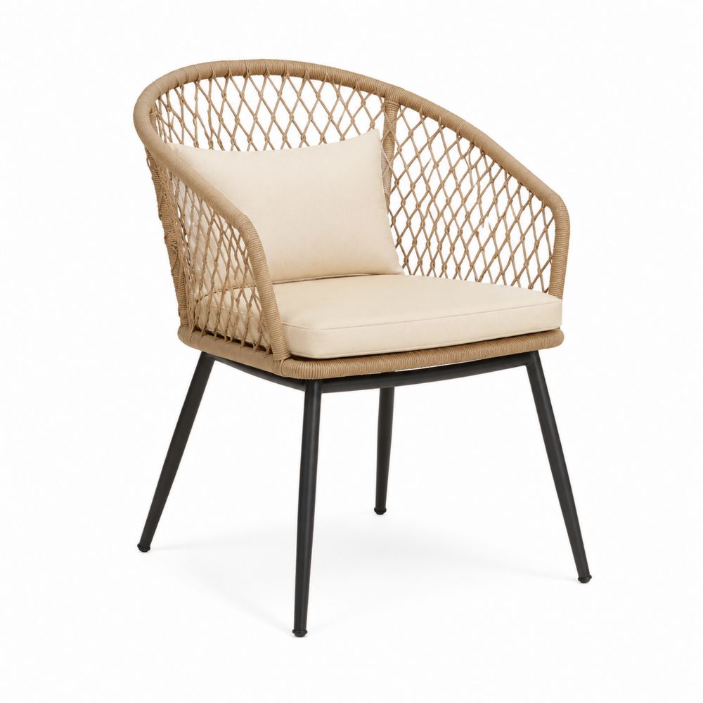 Sedia da giardino in corda e alluminio con cuscino beige