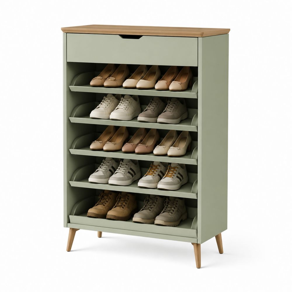 Scarpiera in legno MDF con ripiani multipli Verde Chiaro