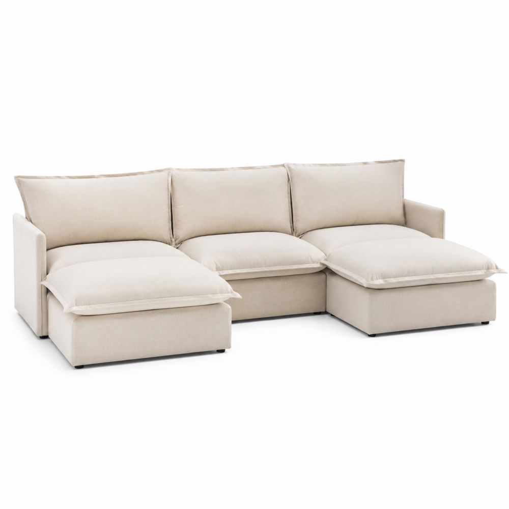Sofa narożna modułowa L kształt kremowa tkanina