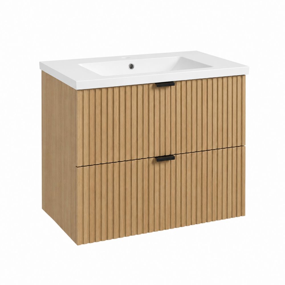 Szafka pod umywalkę 80 cm z drewna dębowego z umywalką ceramiczną białą