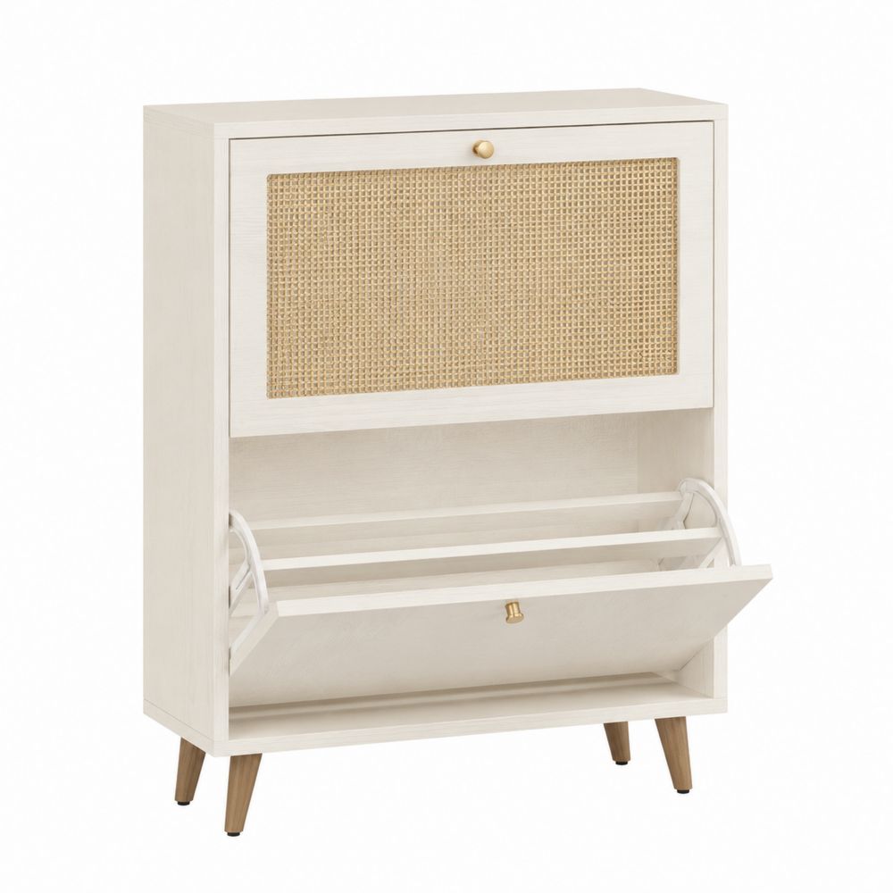 Szafka na buty z drewna z frontami rattanowymi 80x35x120 cm