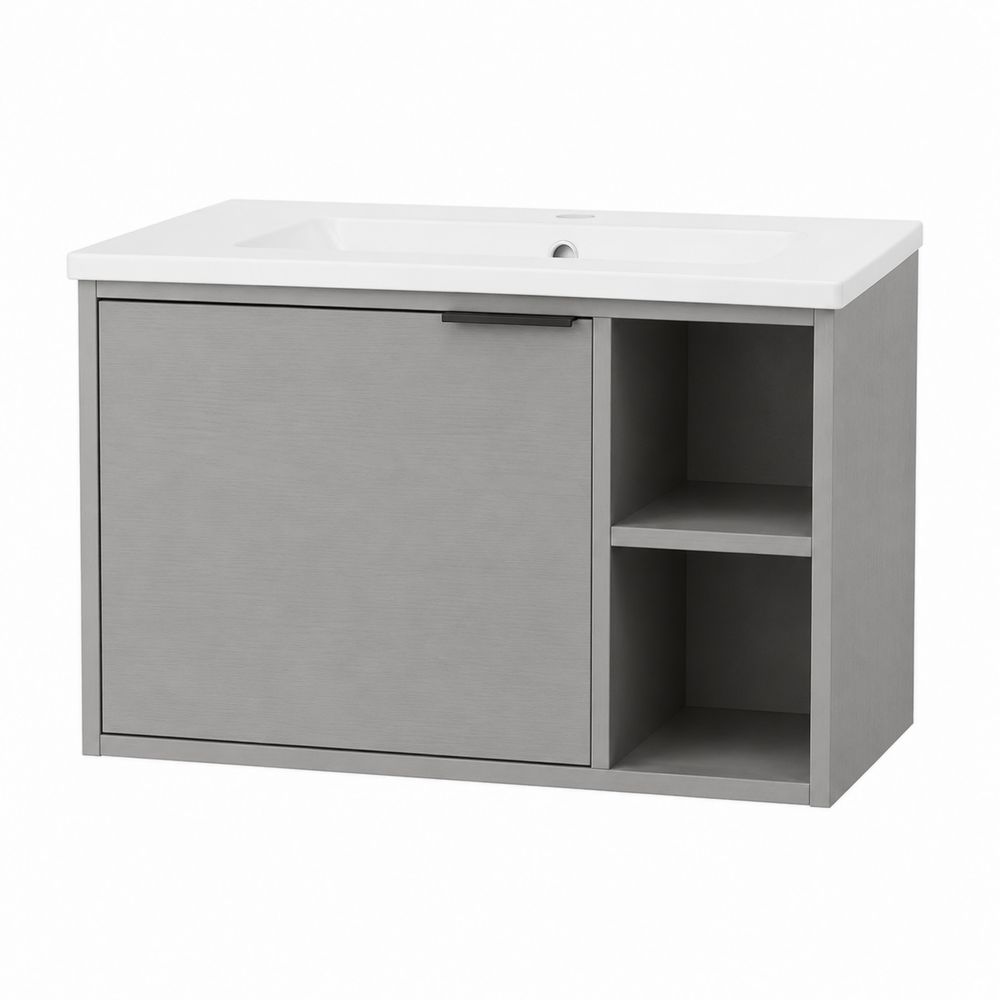 Szafka pod umywalkę wisząca MDF z blatem ceramicznym Szara