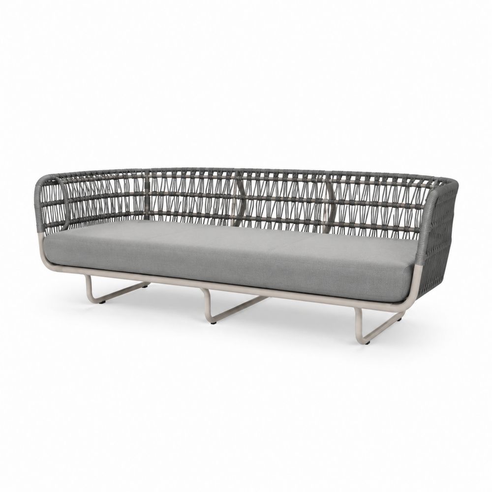 Trzyosobowa sofa ogrodowa z metalu i rattanu szara