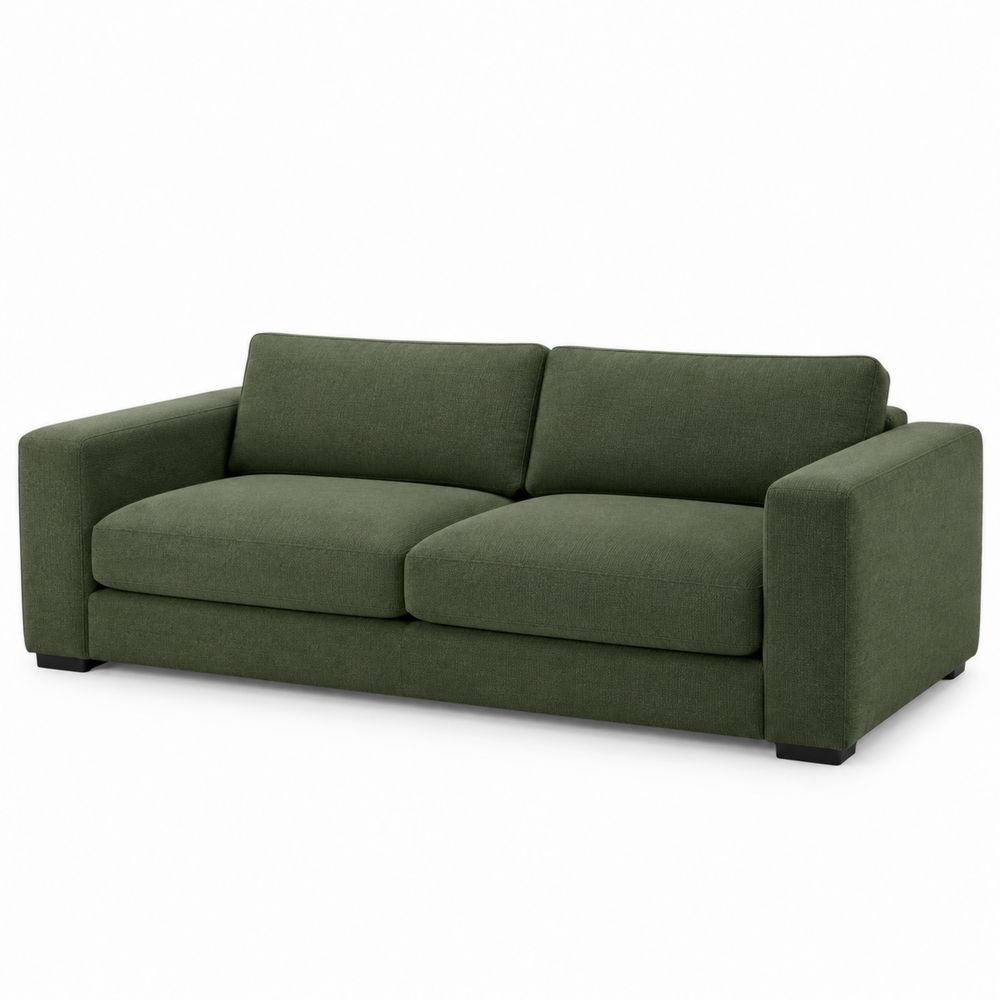 Sofa trzyosobowa zielona tkanina lniana