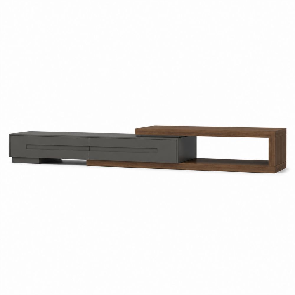 Szafka RTV drewniana z metalowymi elementami antracyt i orzech 200x40x48 cm