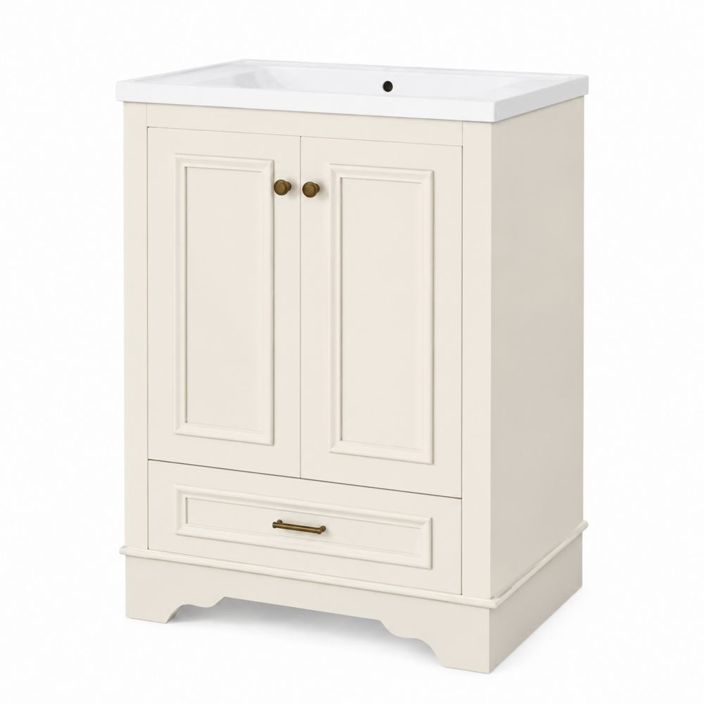Szafka łazienkowa z umywalką ceramiczną 60 cm MDF Beżowa