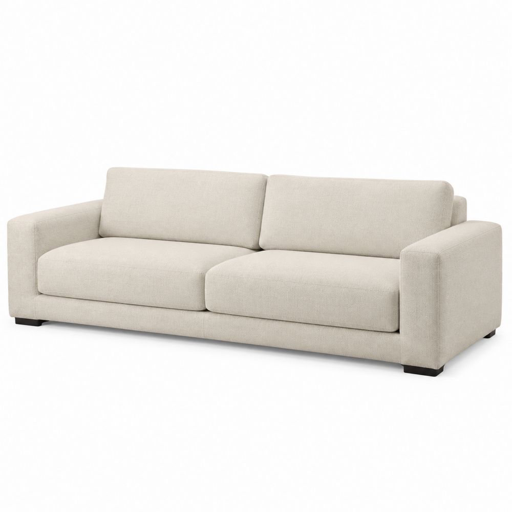 Sofa trzyosobowa z tkaniny lnianej Beżowa
