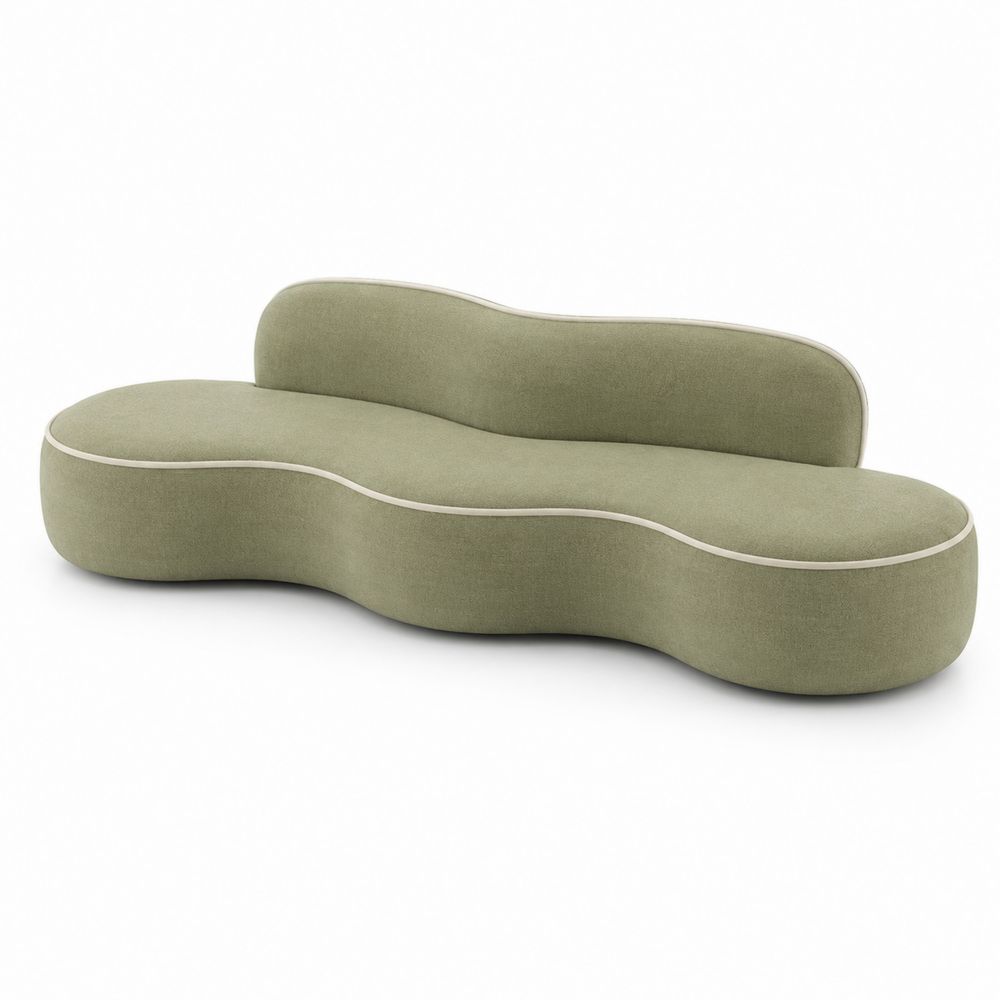 Sofa falista zielona tapicerowana tkaniną 220 cm