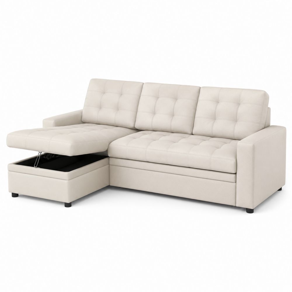 Sofa narożna z szezlongiem 240x150 cm z tkaniny beżowa