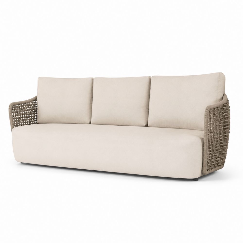 Sofa ogrodowa trzysiedziskowa, tkanina poliestrowa, beżowa, 220 cm